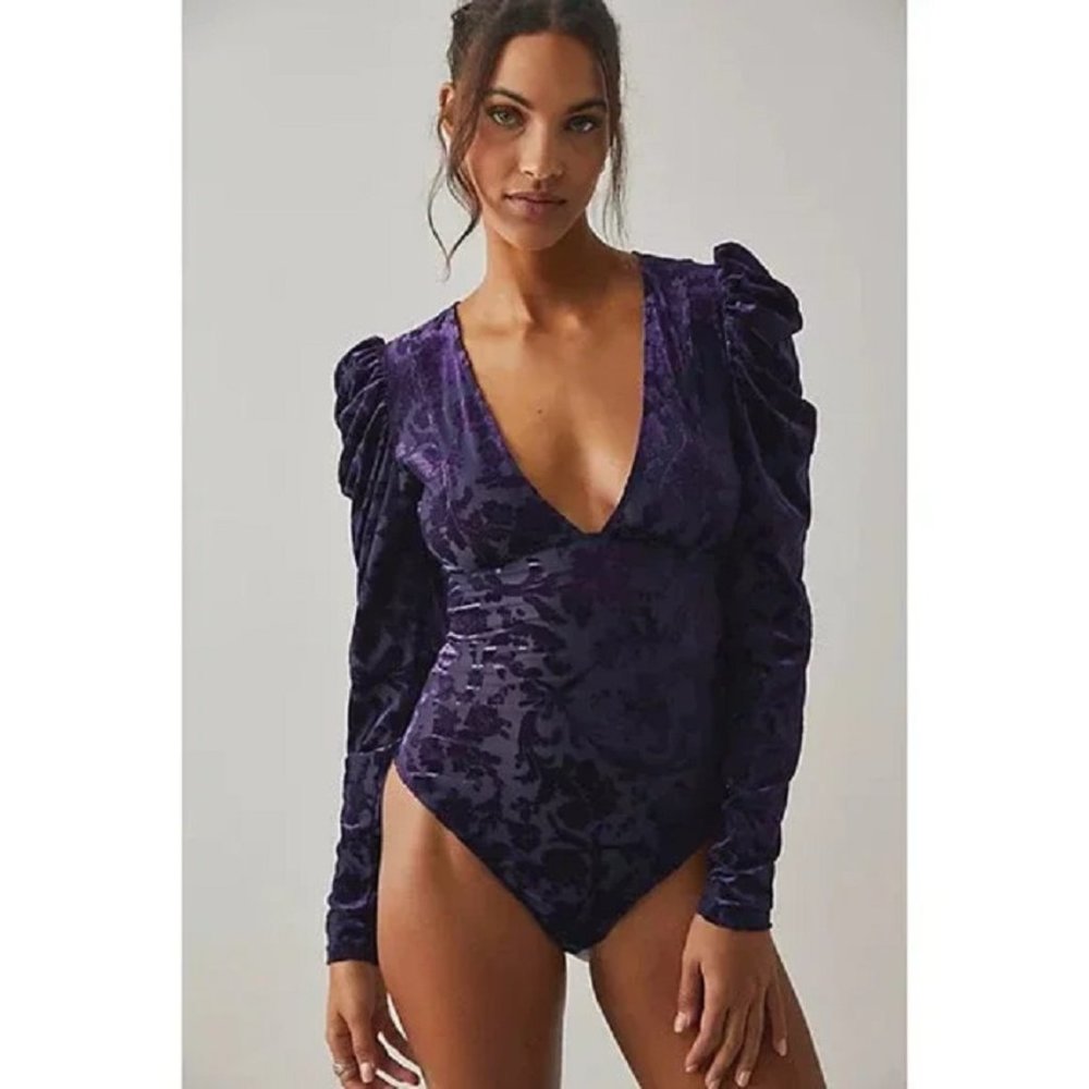Free People Magic Hour Bodysuit in Deep Sea Purple Combo Small Medium Retail $98 - Picture 9 of 10